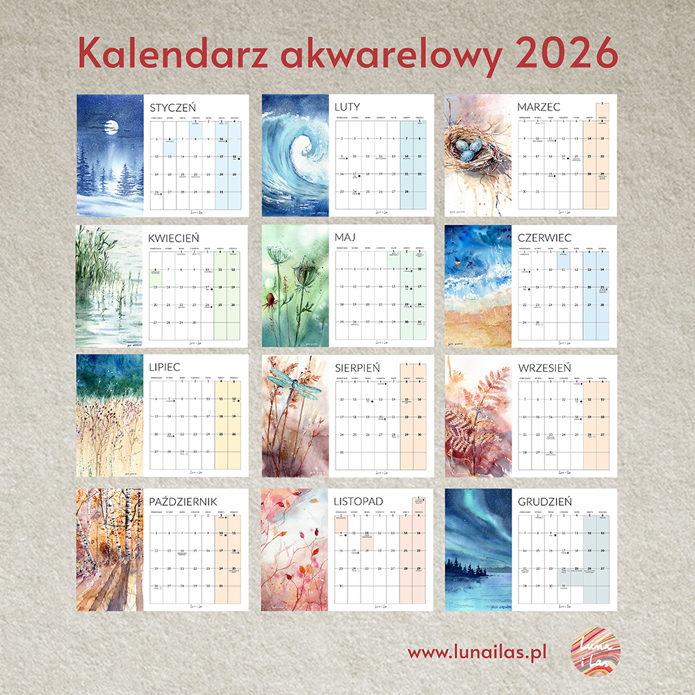 Kalendarz 2026 z prostokątnym kalendarium