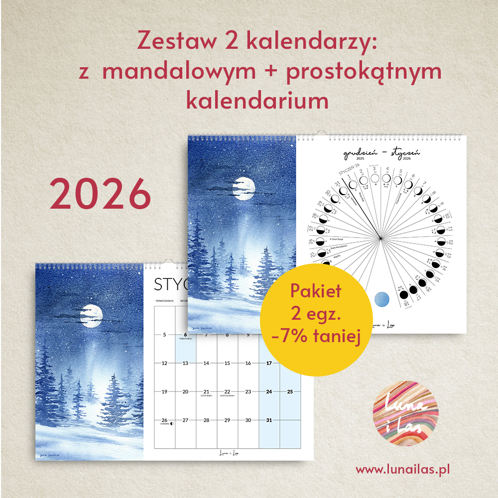 Pakiet 2 kalendarzy – mandalowe + prostokątne kalendarium – 7% w pakiecie